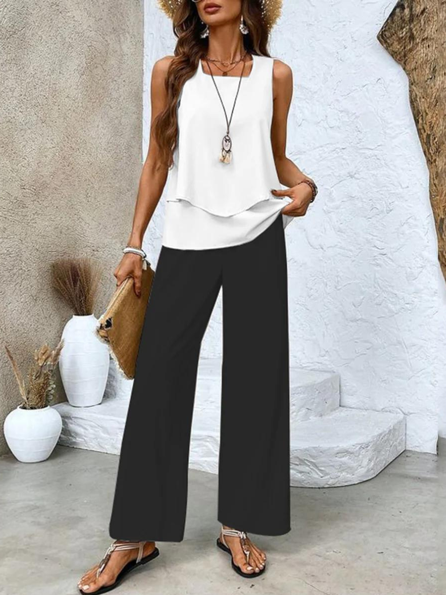 Elegant Layered Wide Leg Women Two Piece Summer Set