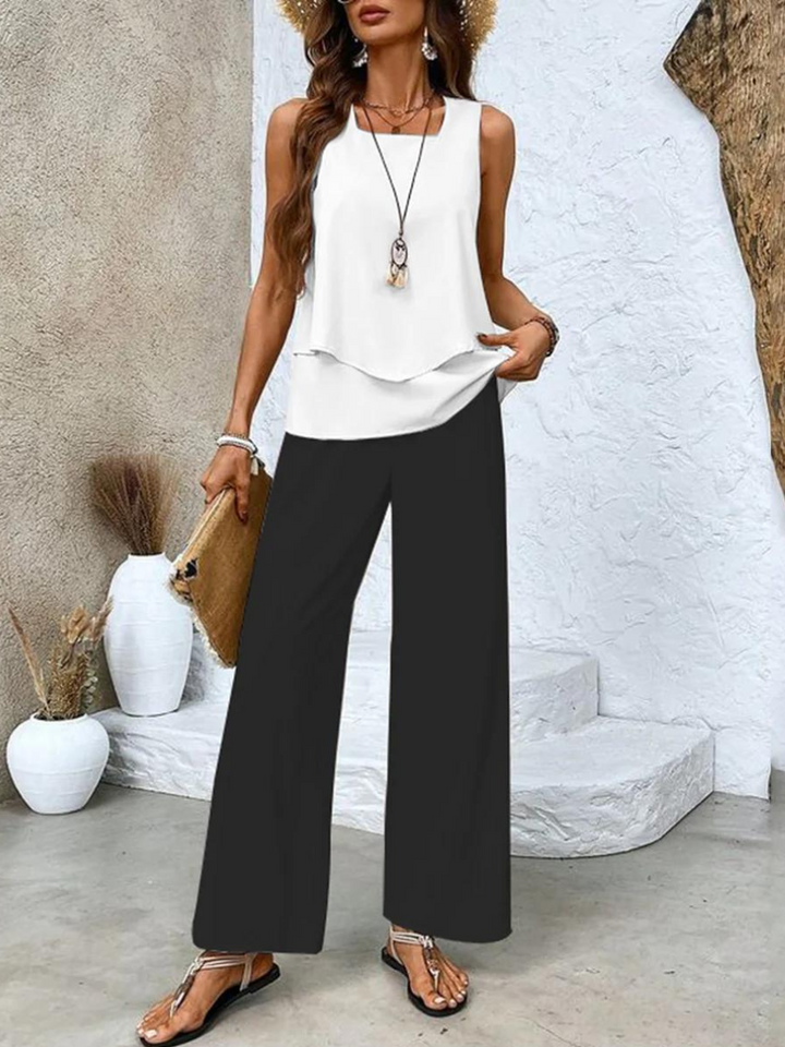 Elegant Layered Wide Leg Women Two Piece Summer Set