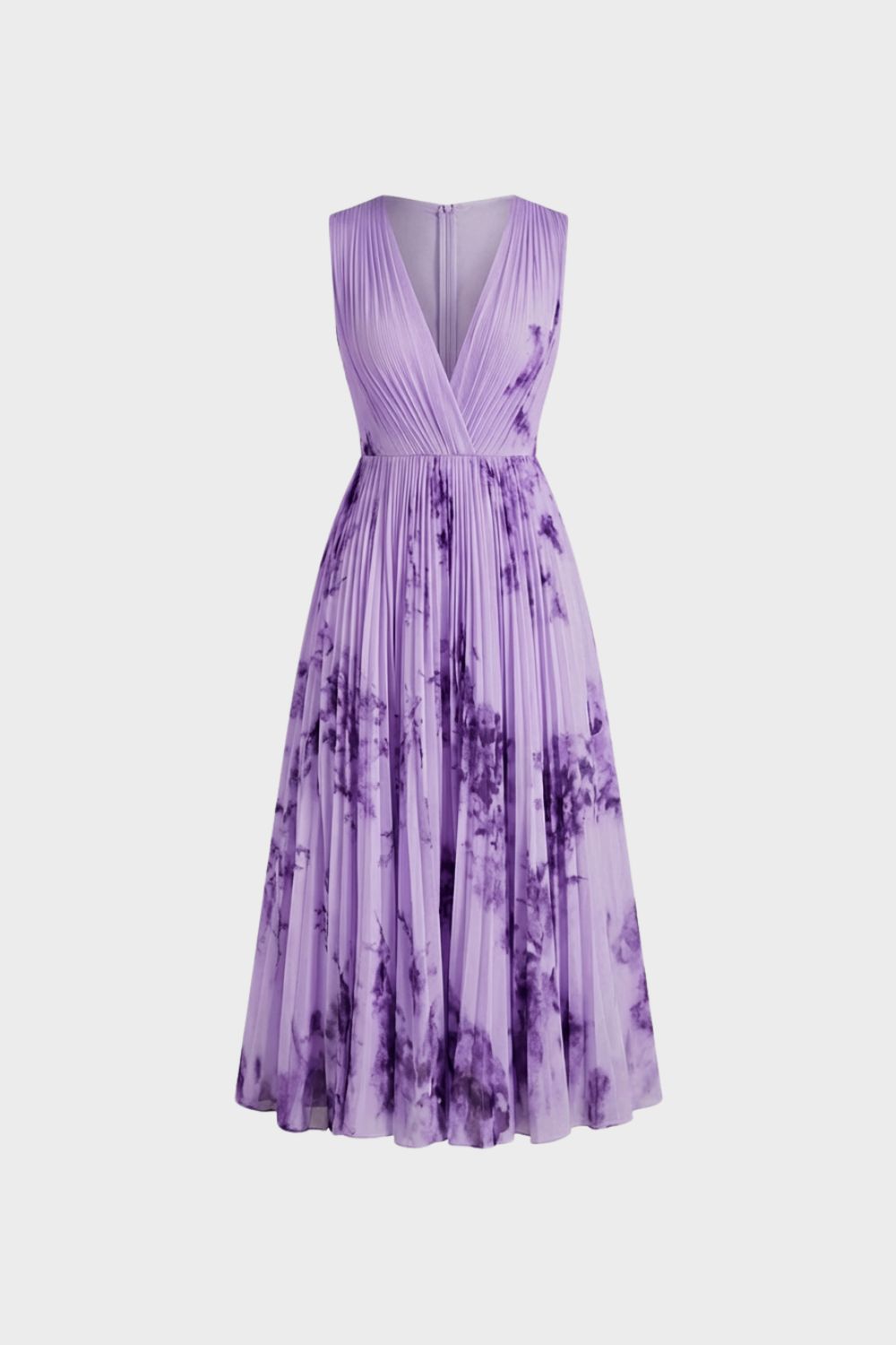 Elegant Pleated Women's Midi Dress with V-Neck