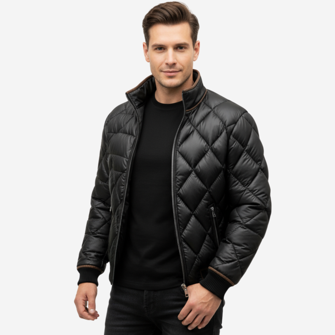Men's Quilted Jacket - Lightweight Diamond Quilting with Thermal Insulation