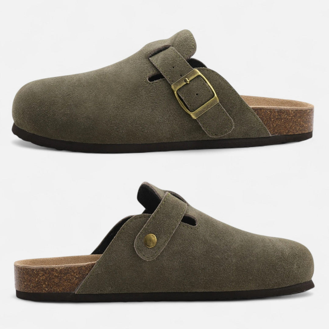 Men's Suede Slide Sandals with Cork Footbed