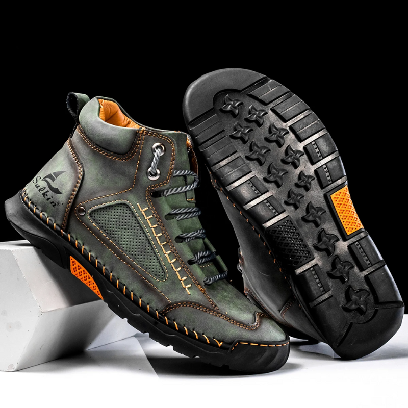 Men's Premium Leather High-Top Sneakers - Waterproof and Breathable
