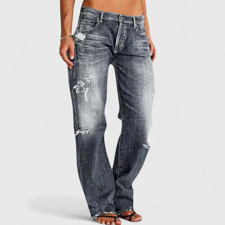 Elegant Women's Stretch Wide-Leg Jeans - Comfortable Low-Rise Pants