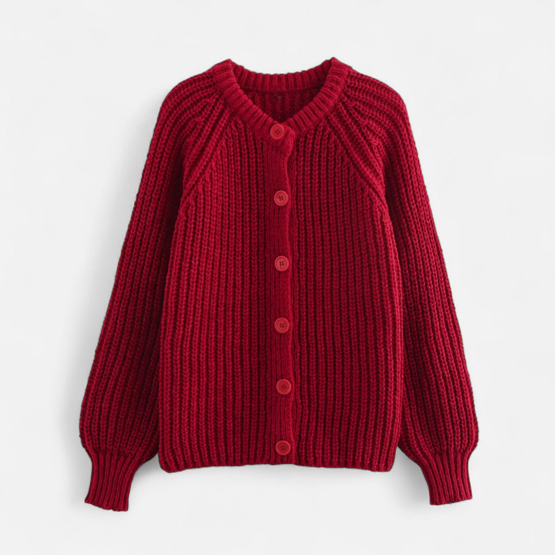Women's Vintage Knit Cardigan with Round Neckline
