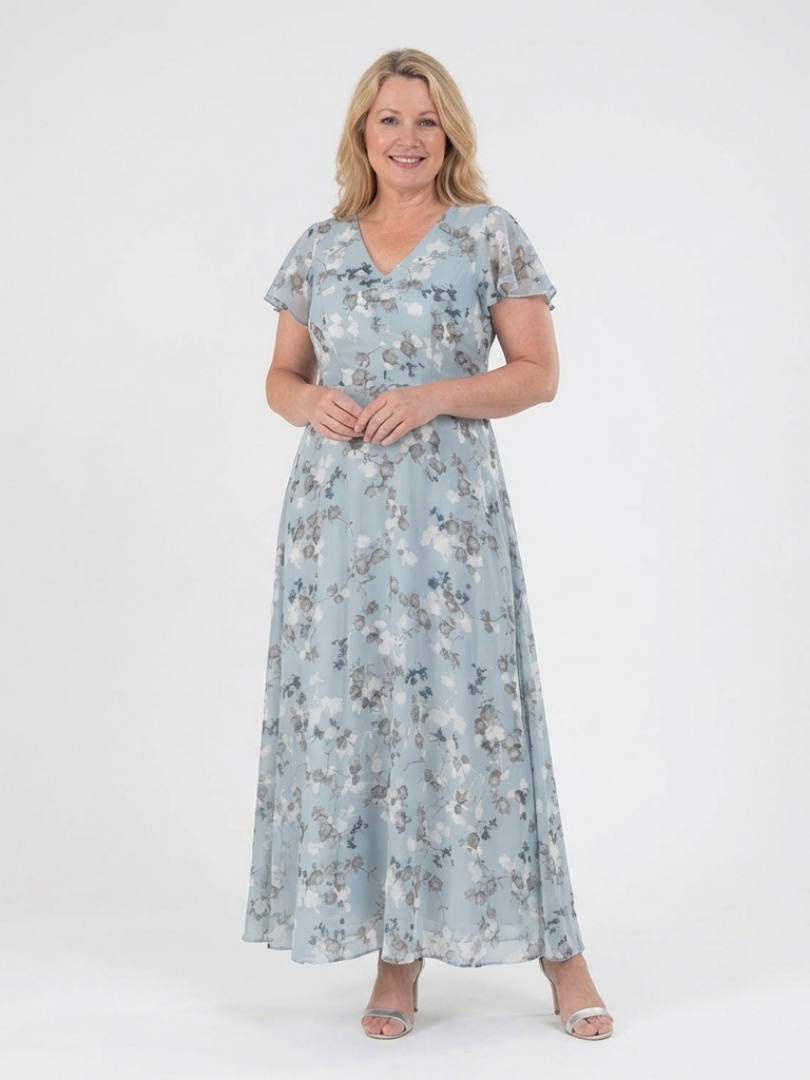 Elegant Lightweight Women's Floral Chiffon Maxi Dress