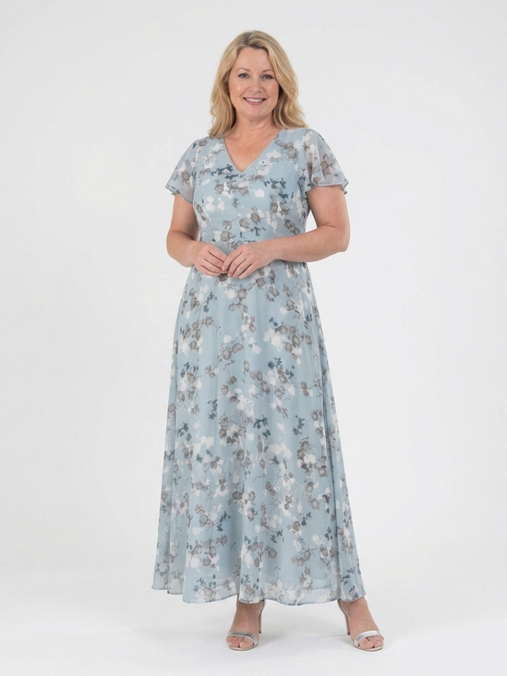 Elegant Lightweight Women's Floral Chiffon Maxi Dress