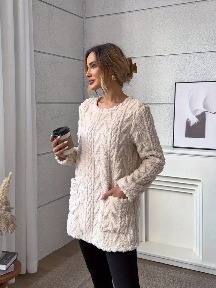 Soft Women's Knit Sweater with Pockets - Loose Fit for Fall & Winter