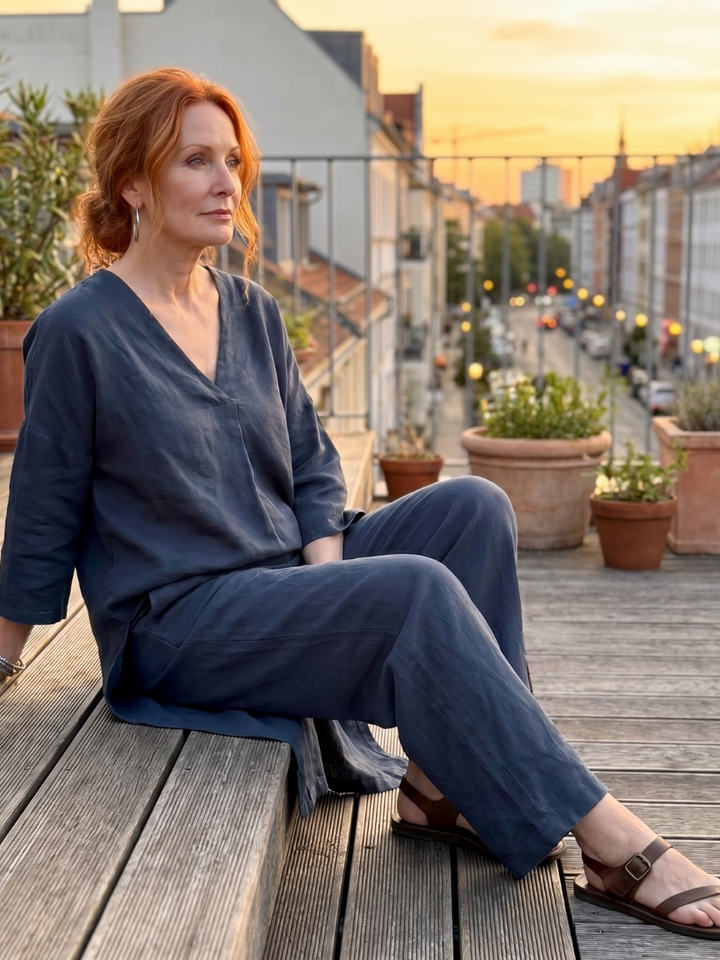 Comfortable Casual Women's Tunic Top & Wide Leg Pant Set