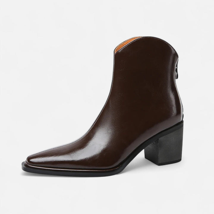 Elegant Pointed-Toe Women's Ankle Boots with Heel in PU Leather