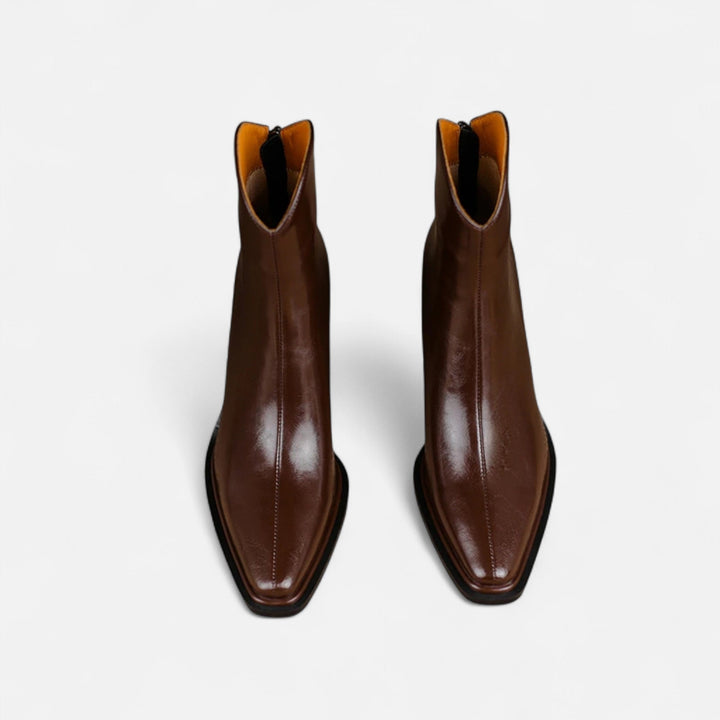 Elegant Pointed-Toe Women's Ankle Boots with Heel in PU Leather