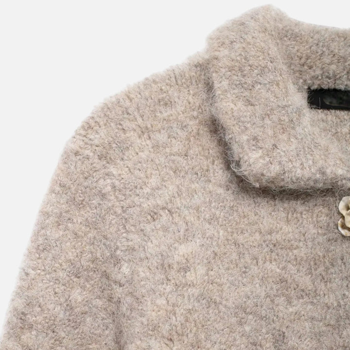 Elegant Knit Cardigan with Floral Buttons for Women