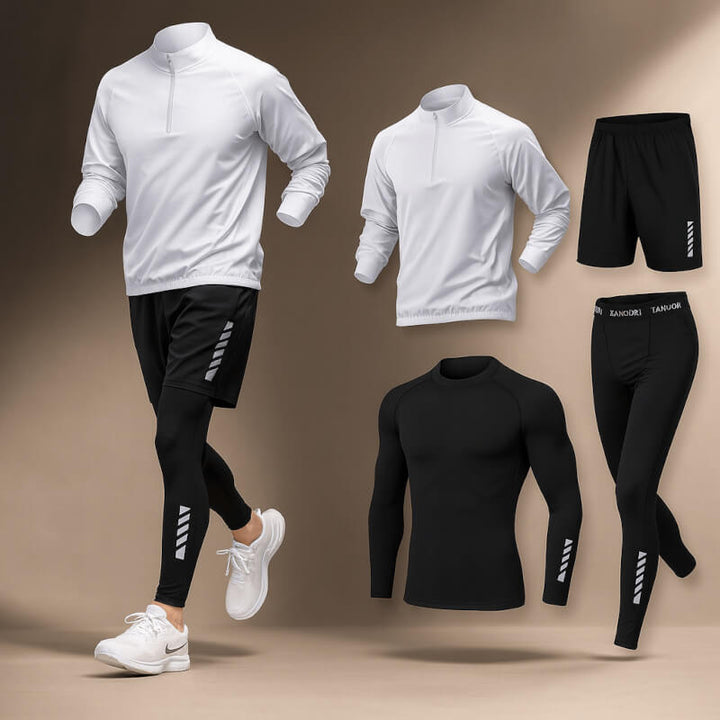 4-Piece Men's Workout Set with Compression Layer - Lightweight and Breathable