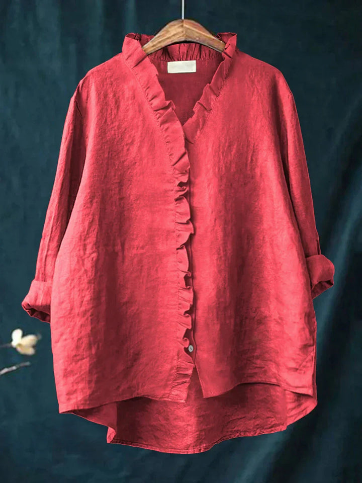 Casual Cotton-Linen Women's Ruffle Shirt