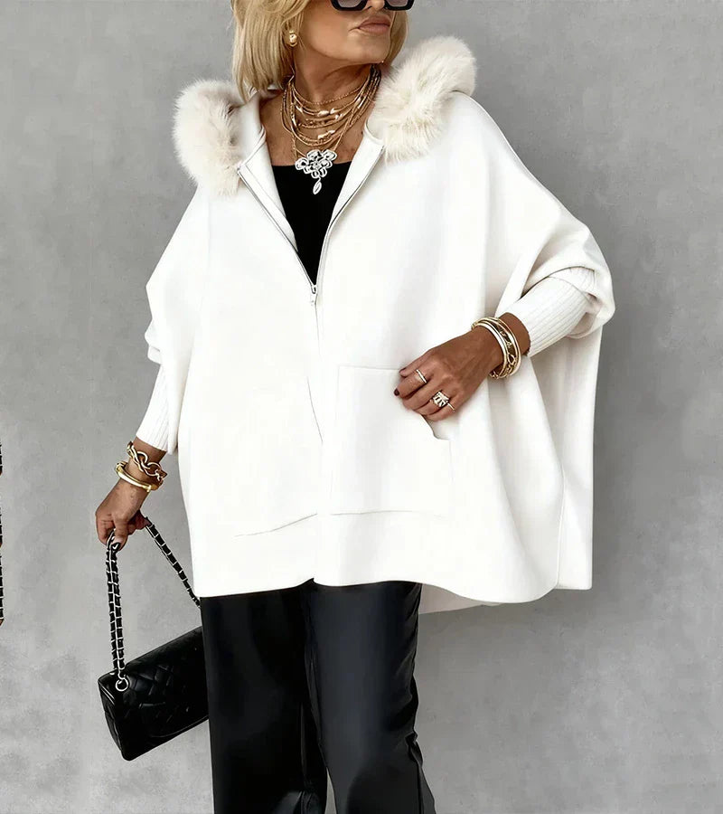 Women's Casual Hooded Coat with Faux Fur Collar - Warm Winter Jacket