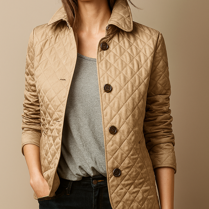 Elegant Women's Quilted Jacket with Buttons - Classic Winter Jacket for Office and Everyday Wear