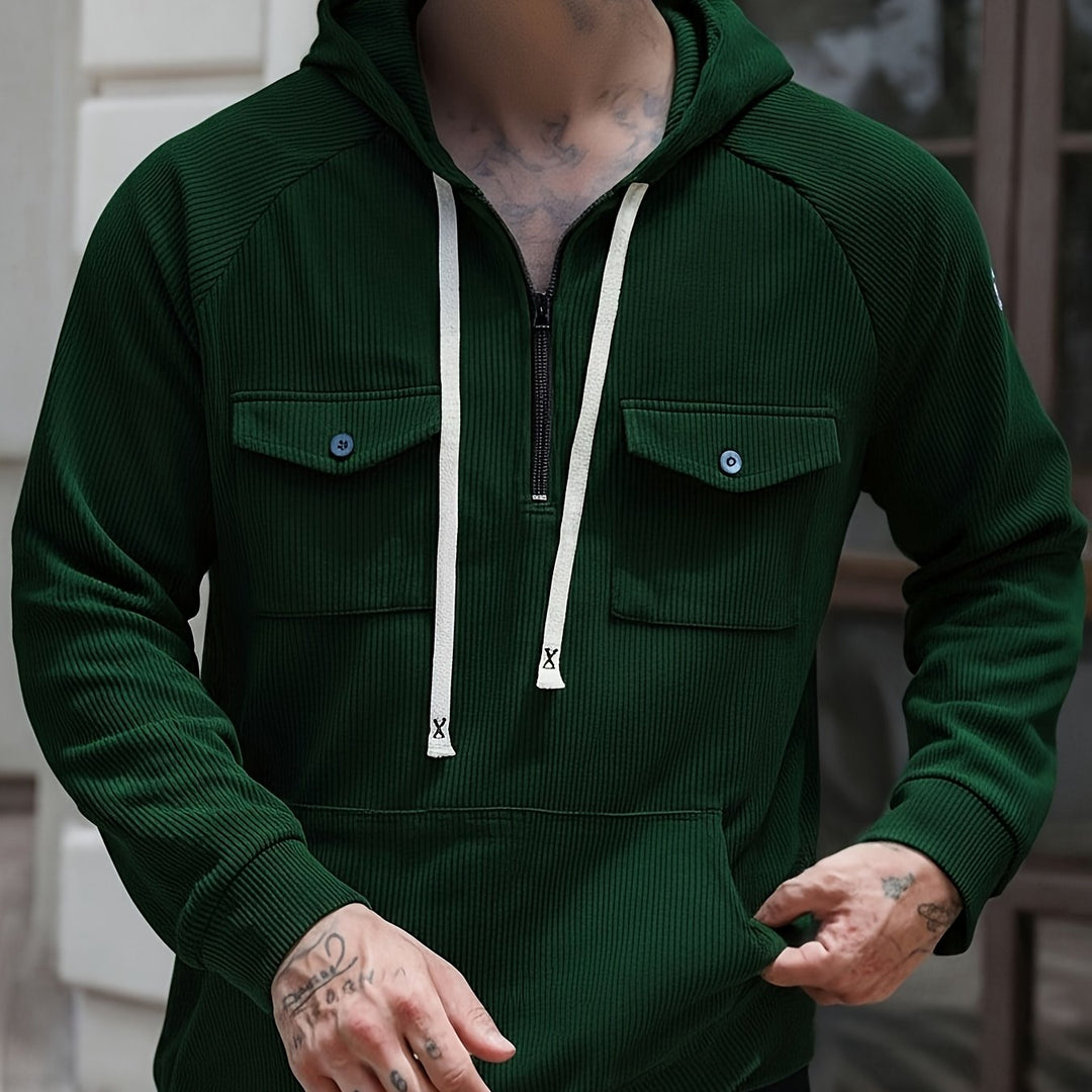 Men's Quarter-Zip Hoodie with Chest Pockets