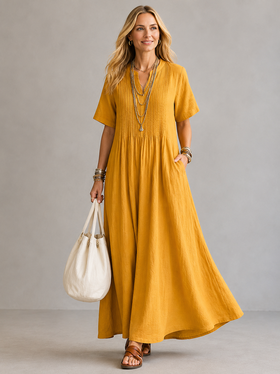 Elegant Breathable Women's Pleated Maxi Dress