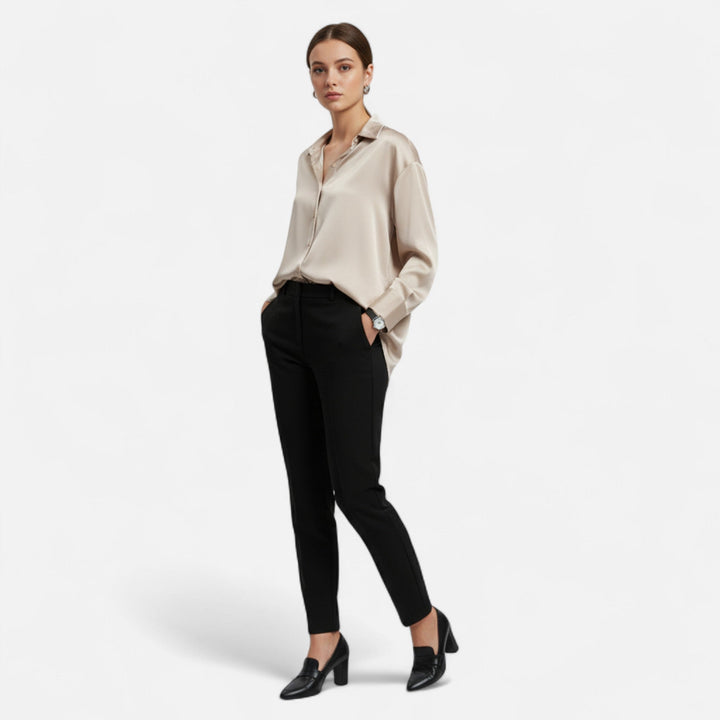Elegant Satin Blouse for Women with V-Neckline