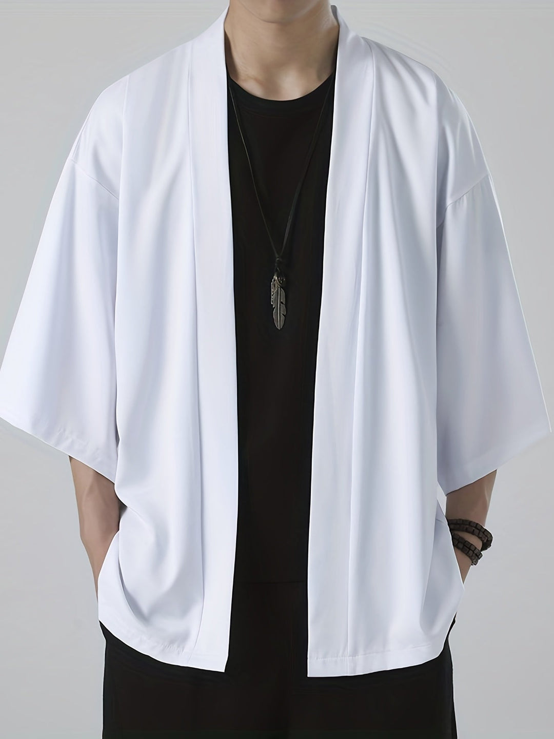 Traditional Men's Japanese-Style Kimono - Elegant Open-Front Jacket