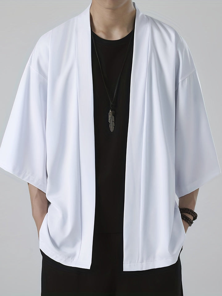 Traditional Men's Japanese-Style Kimono - Elegant Open-Front Jacket