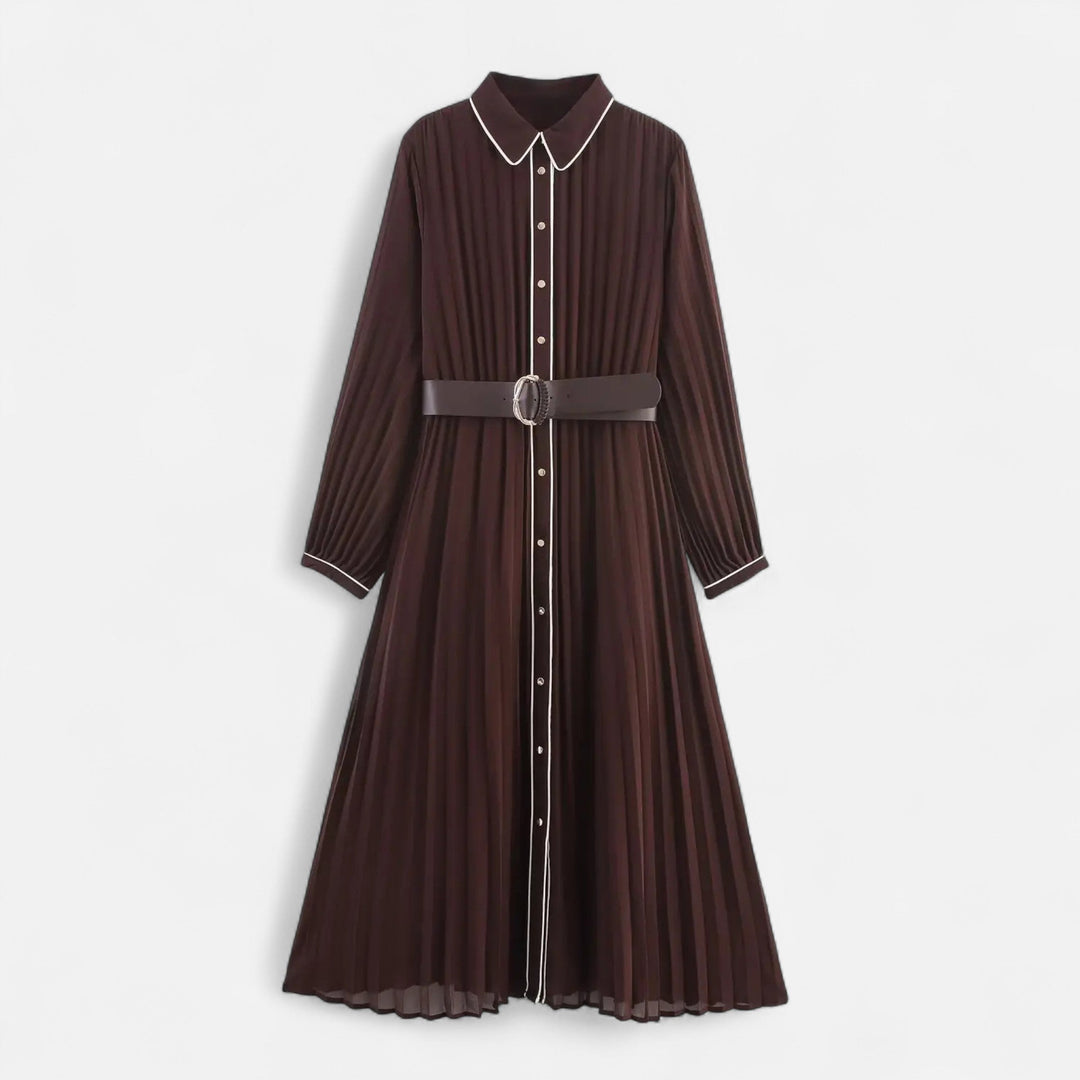 Women's Elegant Chiffon Midi Dress with Lapel Collar