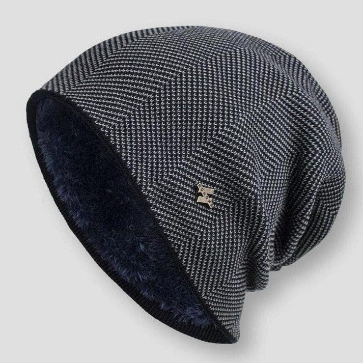 Warm Men's Wool Beanie with Fleece Lining - Ribbed Knit Texture in Organic Cotton
