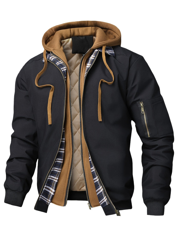 Men's plaid jacket colour variant 1 zip-up casual hooded design