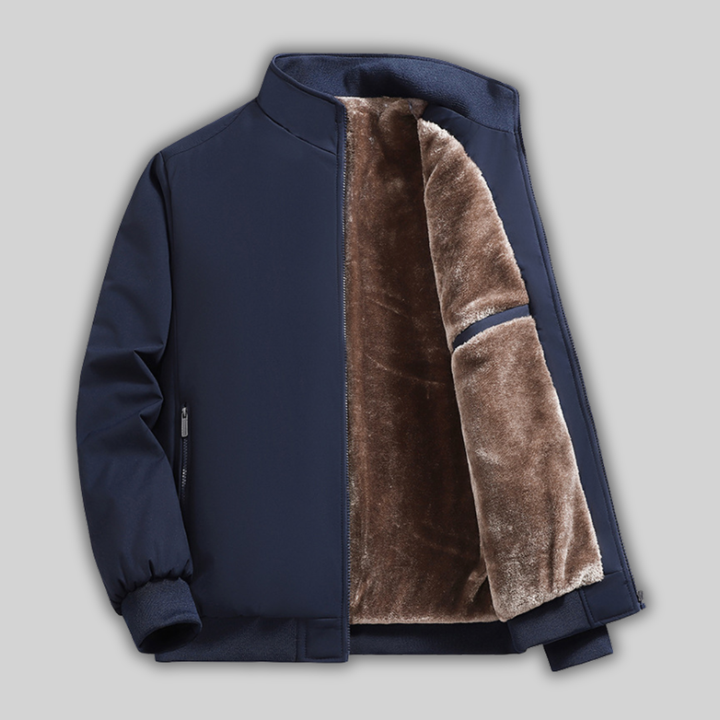 Men's Warm Fleece Winter Jacket - Lined Stand Collar Jacket with Zipper