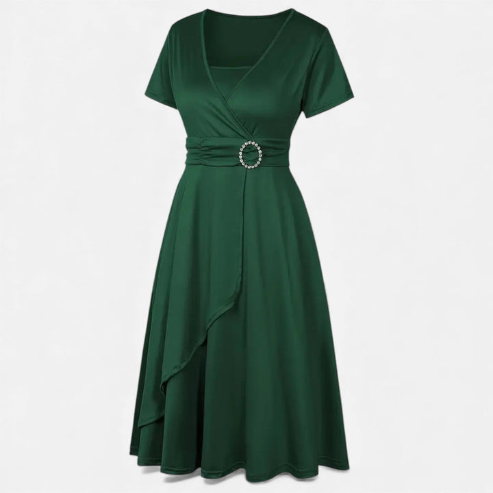 Elegant Rhinestone V-Neck Asymmetric Women's Evening Dress