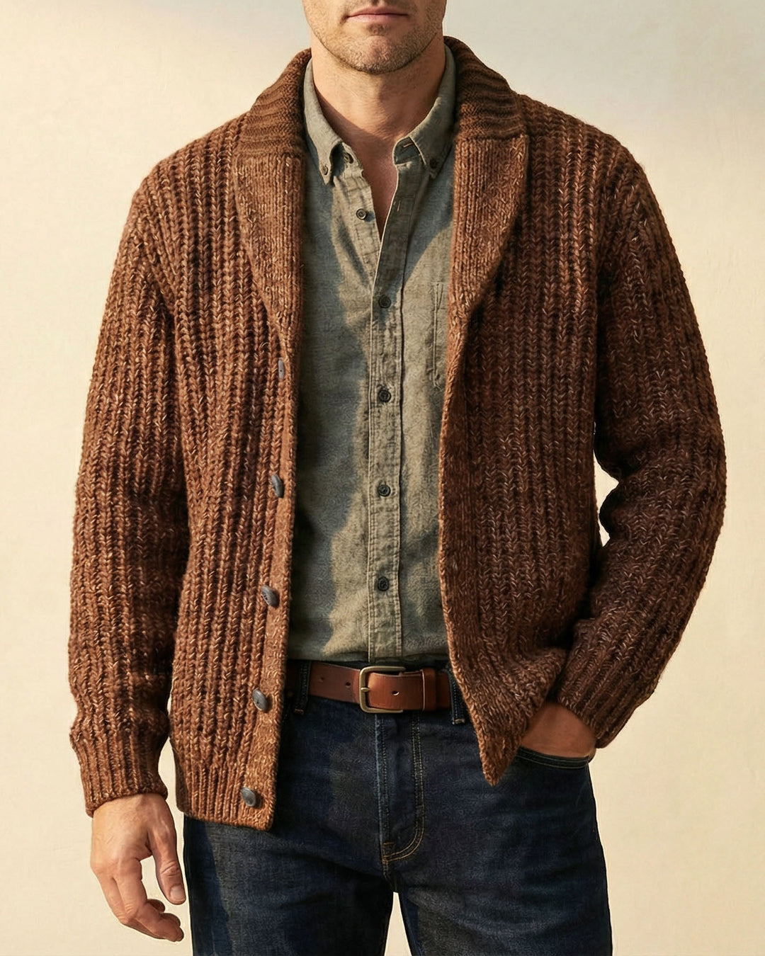 Warm Refined Men's Wool-Blend Cardigan