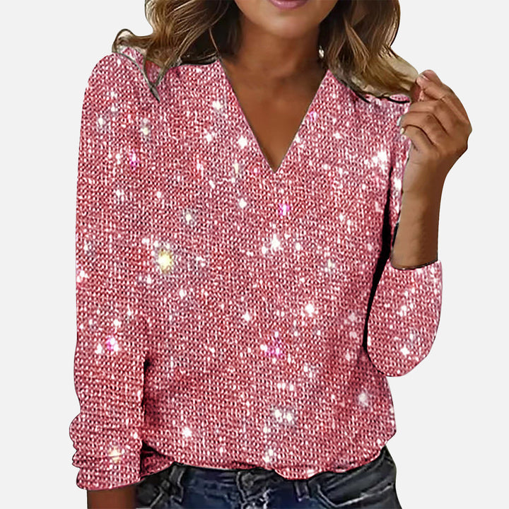 Sparkling V-Neck Blouse for Women - Elegant Festive Glitter Blouse
