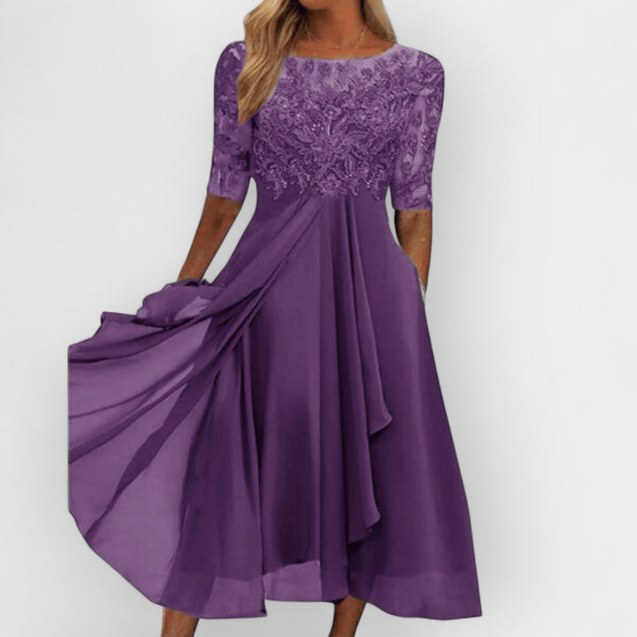 Elegant Women's Midi Dress with Feminine Silhouette - Versatile and Timeless