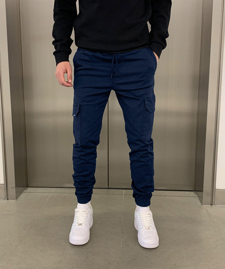 Men's Cargo Jogger Pants with Elastic Waistband - Streetstyle Cotton Blend