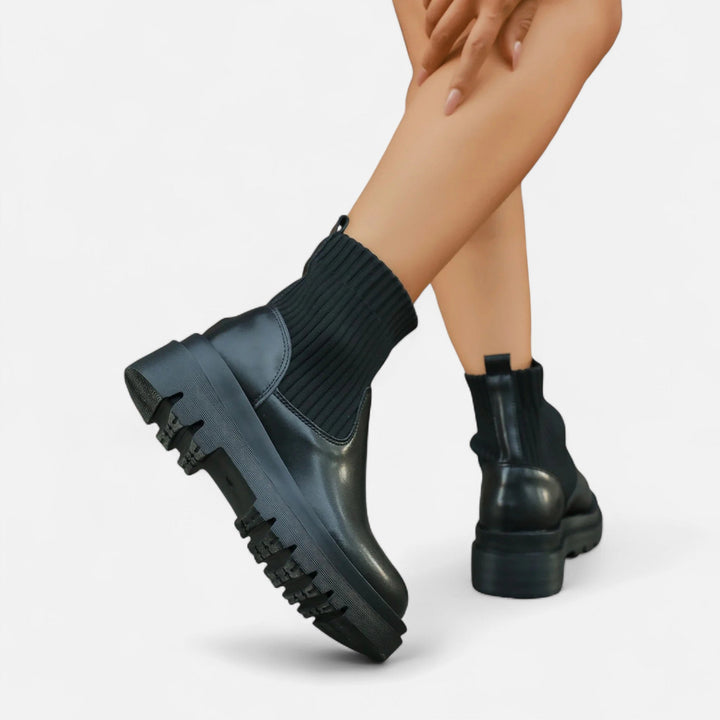Elegant Women's Block Heel Ankle Boots - Slip-On Design