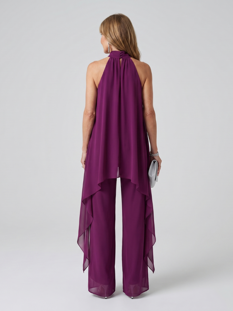 Elegant Asymmetric Women's Halter Neck Tunic Set