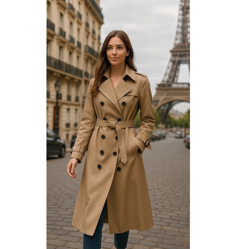 Classic Women's Trench Coat - Elegant Transitional Jacket with Belt