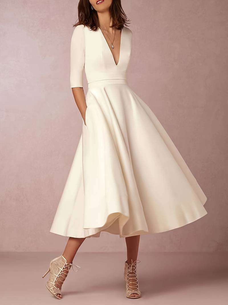 Elegant Women's V-Neck Dress - Versatile for Casual and Special Occasions