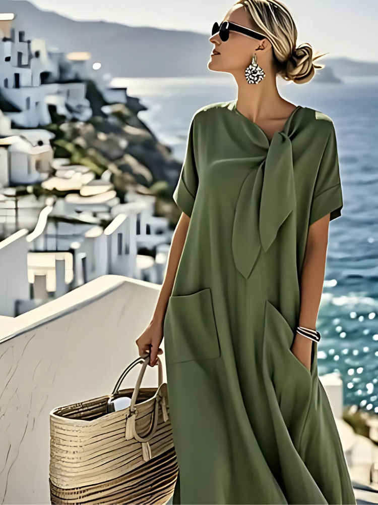 Elegant Loose Fit Women Summer Maxi Dress with Pockets