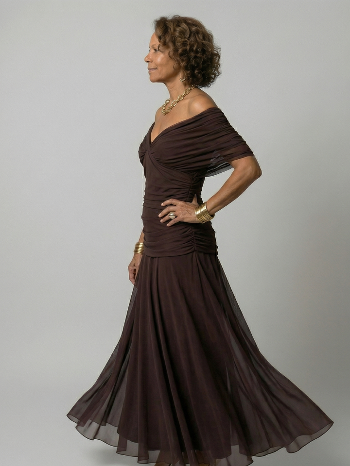 Elegant Lightweight Women's Off-Shoulder Flow Midi Dress
