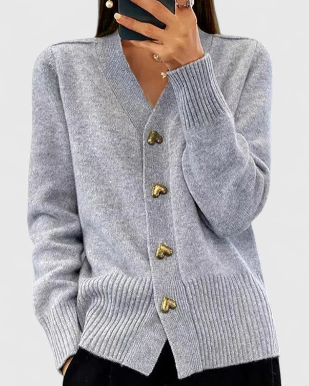 Women's Elegant Knit Cardigan with Heart Buttons