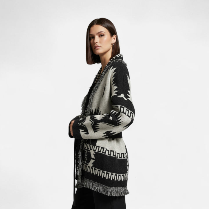 Luxurious Cashmere Jacquard Cardigan with Tassels for Women