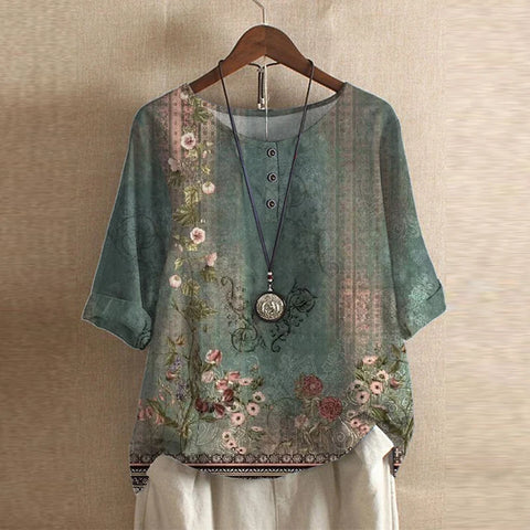 Elegant Retro-Inspired Women's Floral Blouse