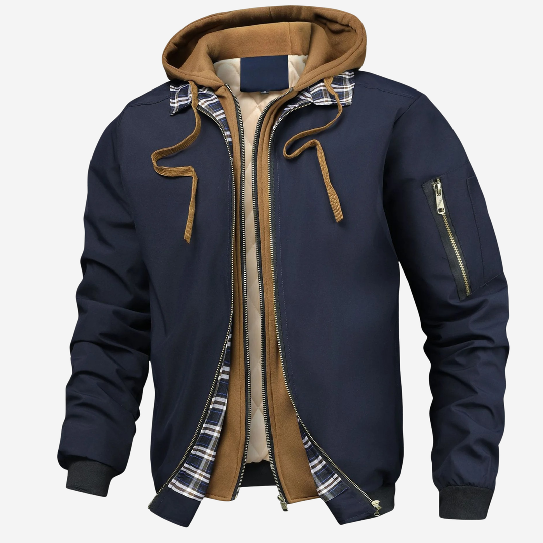 Men's Hooded Bomber Jacket - Quilted and Weather-Resistant for Everyday Wear and Travel