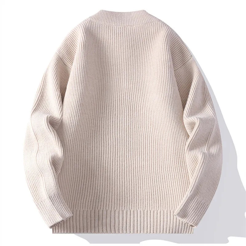 Men's Zip-Up Cardigan - Textured Ribbed Knit Design