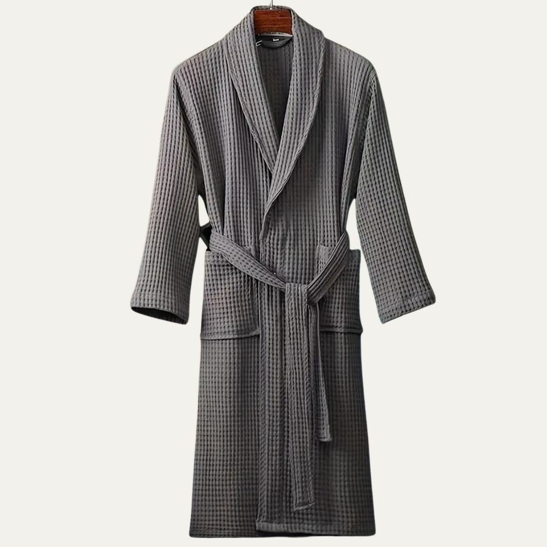 Lightweight Cotton Waffle Men's Spa Bathrobe with Belt