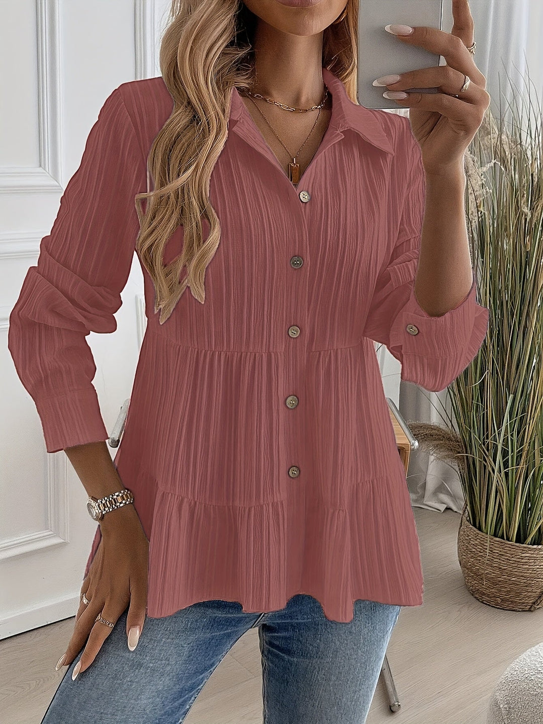 Flowy Women's Tunic Blouse with Button Front - Lightweight and Versatile