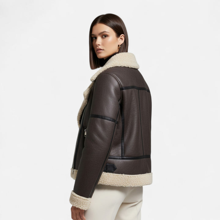 Elegant Fitted Women's Suede Leather Jacket