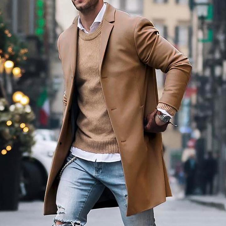 Classic Men's Coat with Lapel Collar