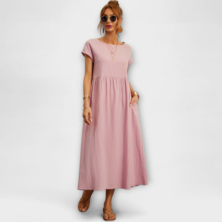 Elegant Women's Spring Dress with Flowing Silhouette - Light and Airy
