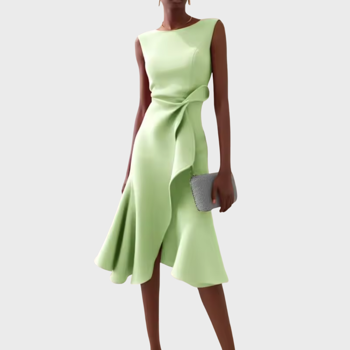Elegant Draped Women's Asymmetric Midi Dress